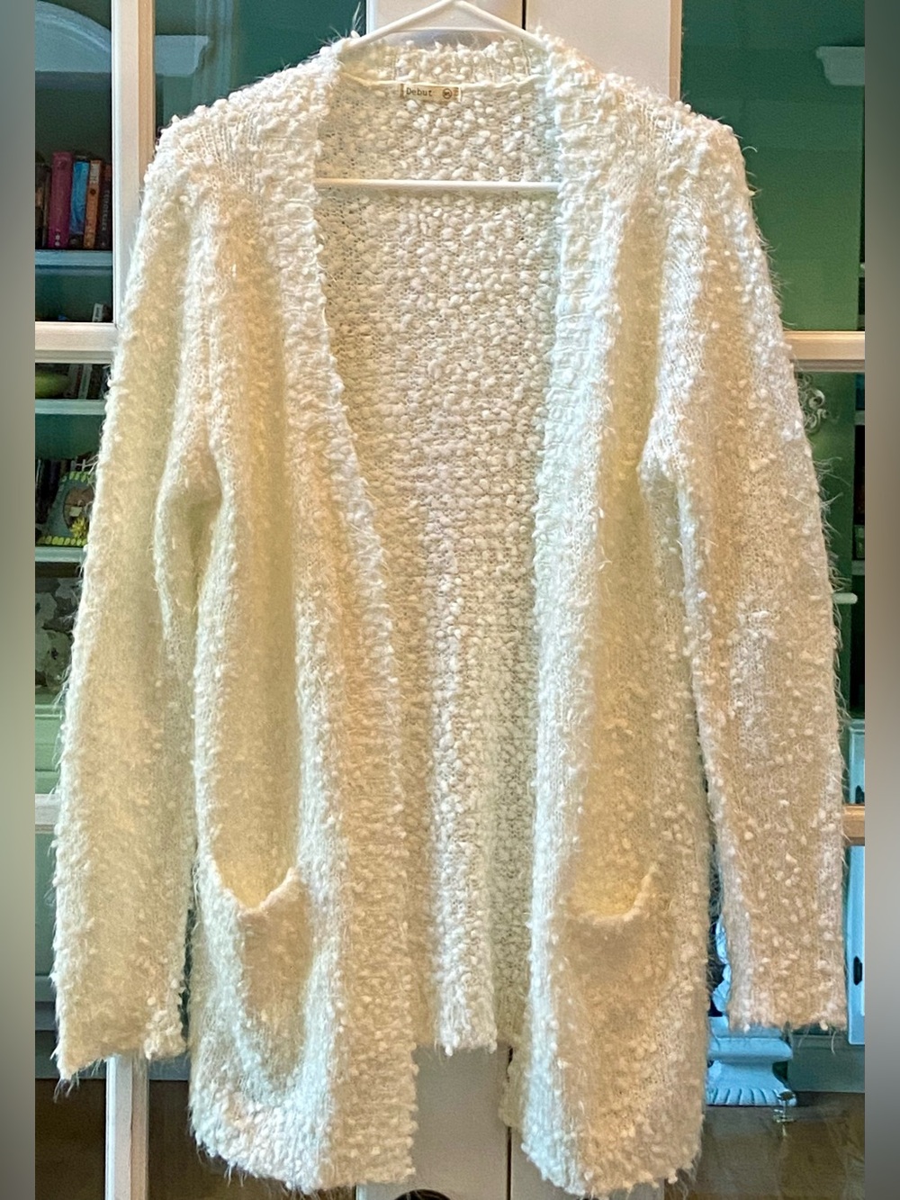 Debut White Eyelash Textured Open Cardigan Size M/L